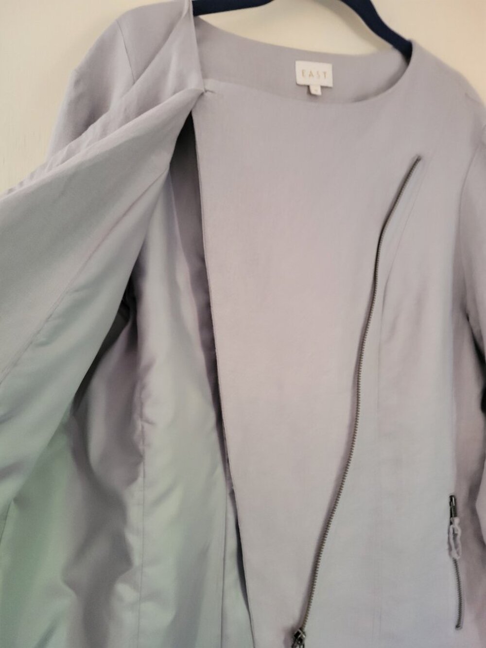 East Linen Moto Style Jacket Collarless Asymmetric Zip Women's UK 18 Plus Size - Picture 6 of 10